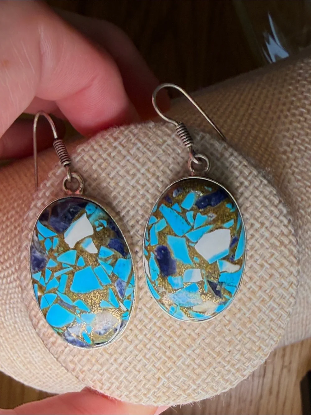 Turquoise Mosaic Oval Drop Earrings
